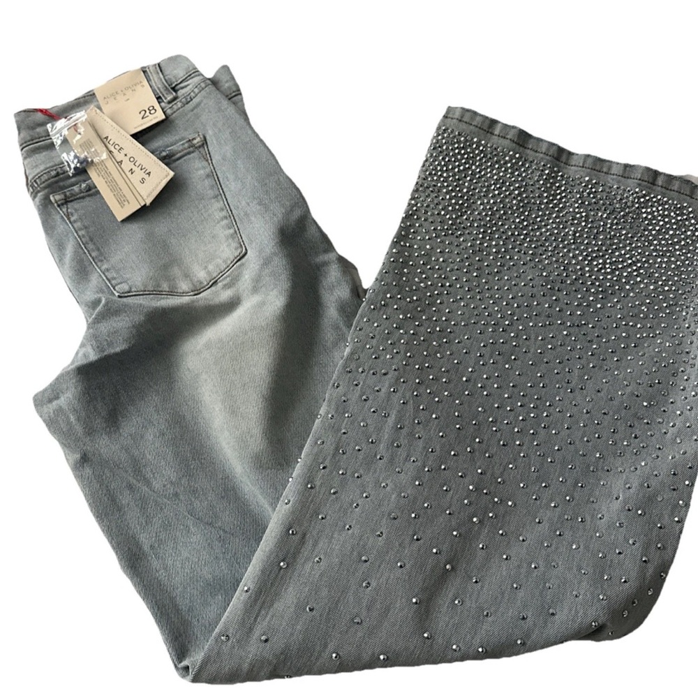 Alice & Olivia Jeans (nwt $695) Stud Rockstar Baggy Wide Leg Sz: 28 - Picture 14 of 16